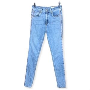 RAG & BONE Jeans High Rise Skinny Pink Trim Liho Light Blue Womens Size 25
